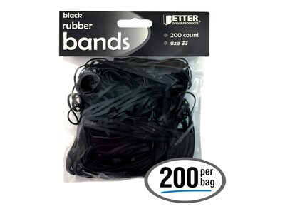 Better Office Multi-Purpose #33 Rubber Bands, 3.5" x 0.125", Latex Free, Brilliant Black, 200/Pack (33901)