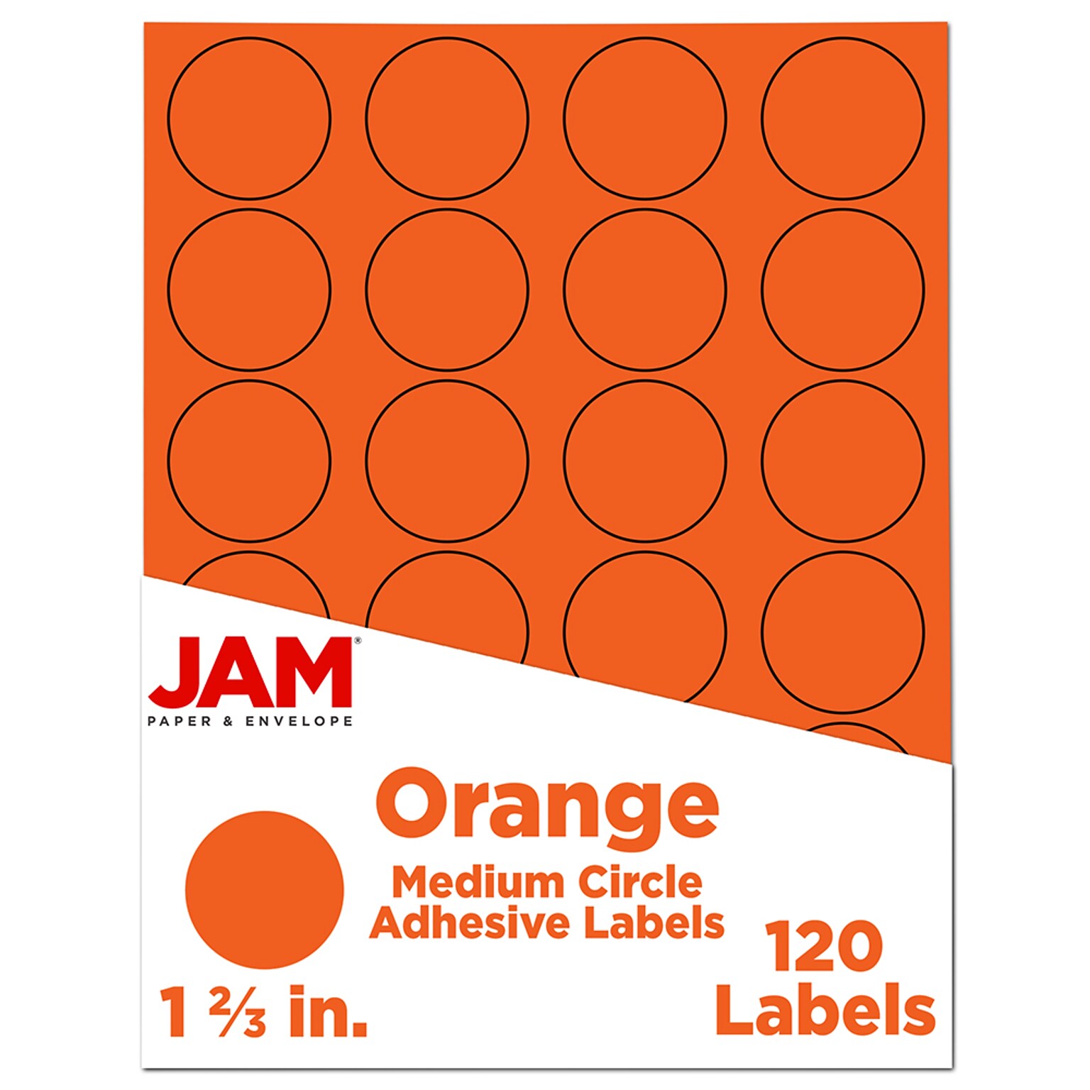 JAM Paper Circle Round Label Sticker Seals, 1 2/3 Diameter, Orange, 24 Labels/Sheet, 5 Sheets/Pack (147627053)