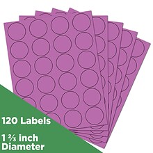 JAM Paper Circle Round Label Seals, 1 2/3 Diameter, Violet Purple, 24 Labels/Sheet, 5 Sheets/Pack (