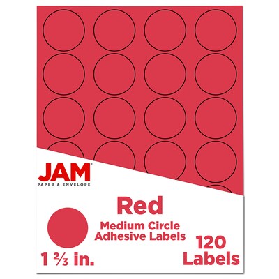 JAM Paper Circle Round Label Sticker Seals, 1 Diameter, Red, 24 Labels/Sheet, 5 Sheets/Pack (314761