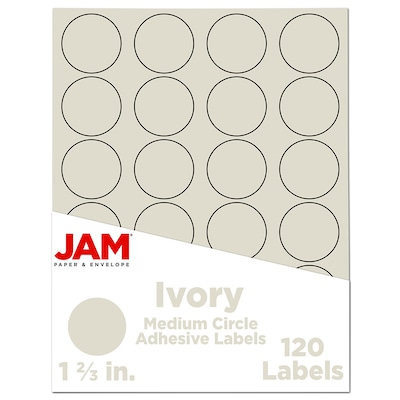 JAM Paper Round Label Sticker Seals, 1 2/3 Diameter, Ivory, 24 Labels/Sheet, 5 Sheets/Pack (1476270