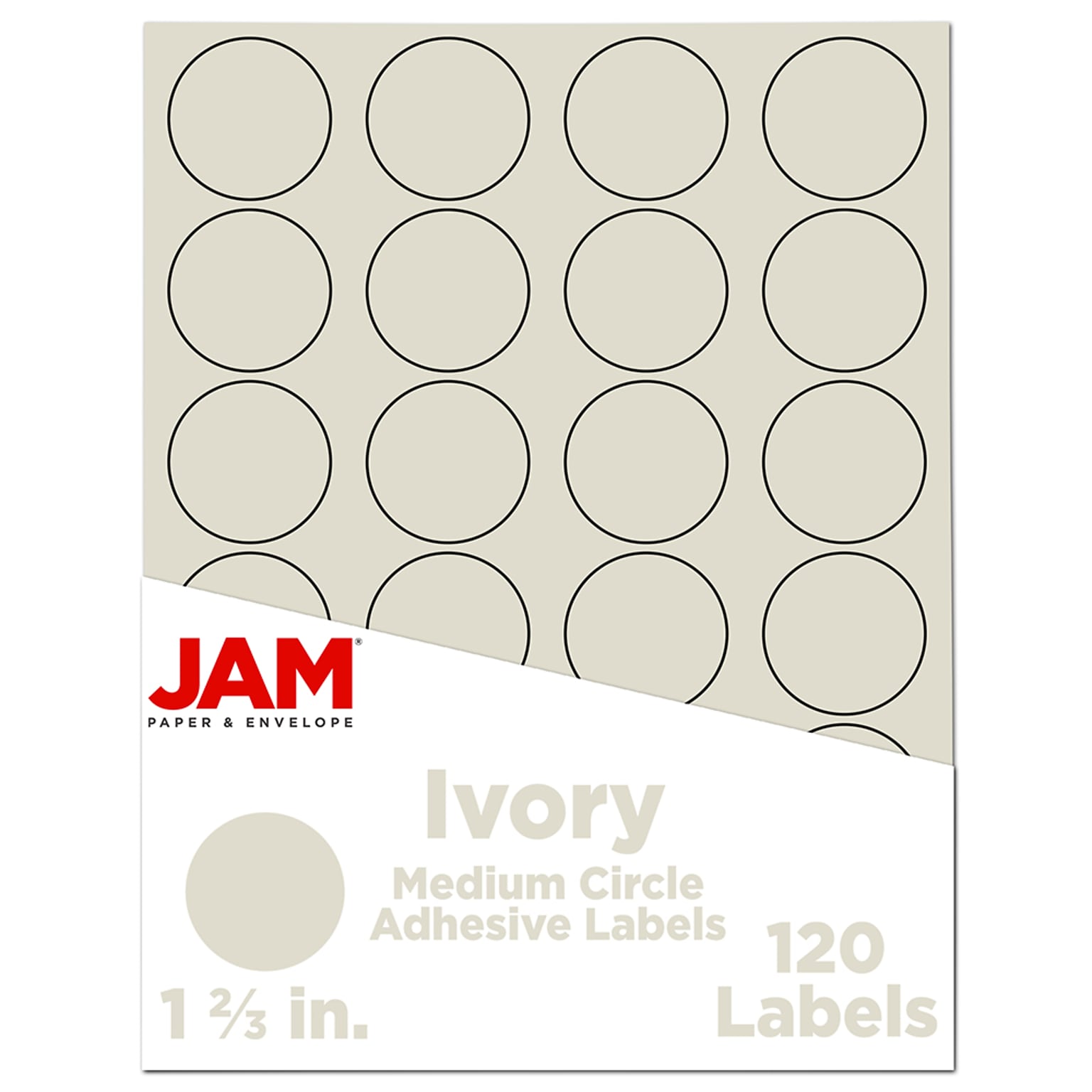JAM Paper Round Label Sticker Seals, 1 2/3 Diameter, Ivory, 24 Labels/Sheet, 5 Sheets/Pack (147627045)