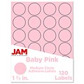 JAM Paper Round Label Sticker Seals, 1 2/3, Baby Pink, 24 Labels/Sheet, 5 Sheets/Pack (147628279)