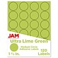 JAM Paper Round Label Seals, 1 2/3" Diameter, Ultra Lime Green, 24 Labels/Sheet, 5 Sheets/Pack (147627049)