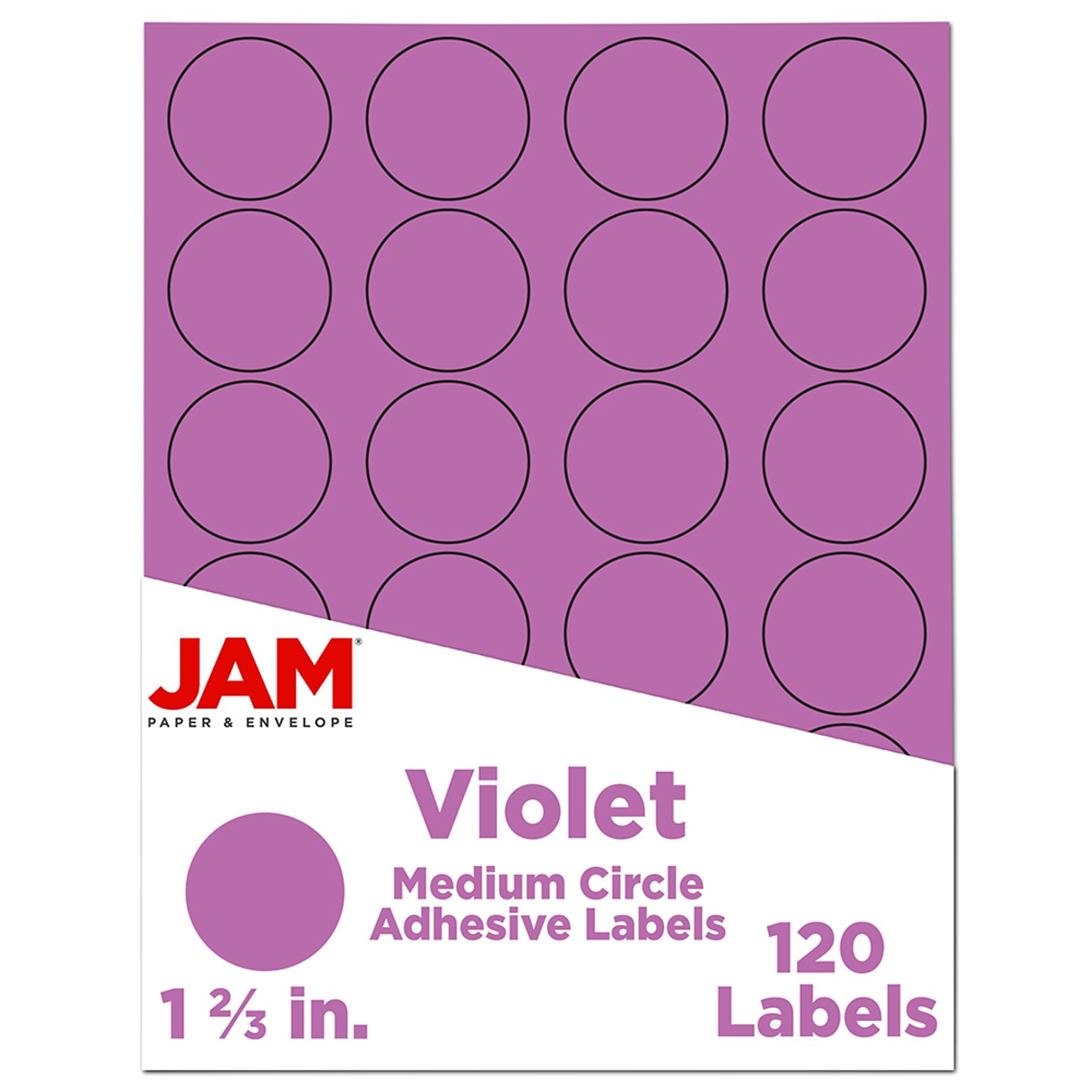 JAM Paper Circle Round Label Seals, 1 2/3 Diameter, Violet Purple, 24 Labels/Sheet, 5 Sheets/Pack (147627058)