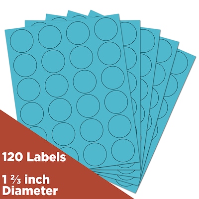 JAM Paper Round Label Sticker Seals, 1 2/3 Diameter, Blue, 24 Labels/Sheet, 5 Sheets/Pack (14762703