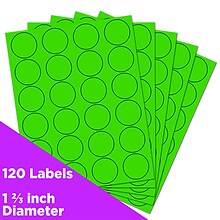 JAM Paper Round Label Sticker Seals, 1 2/3 Diameter, Neon Green, 24 Labels/Sheet, 5 Sheets/Pack (35