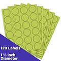 JAM Paper Round Label Seals, 1 2/3 Diameter, Ultra Lime Green, 24 Labels/Sheet, 5 Sheets/Pack (1476