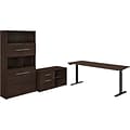 Bush Business Furniture Office 500 72W Adjustable Desk with Storage and Bookcase, Black Walnut (OF5