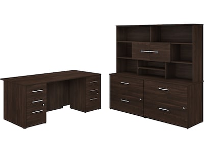 Bush Business Furniture Office 500 72W Executive Desk with Drawers, Lateral File Cabinets and Hutch