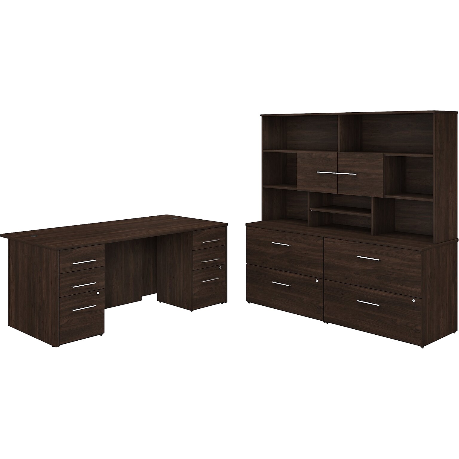 Bush Business Furniture Office 500 72W Executive Desk with Drawers, Lateral File Cabinets and Hutch, Black Walnut (OF5001BWSU)