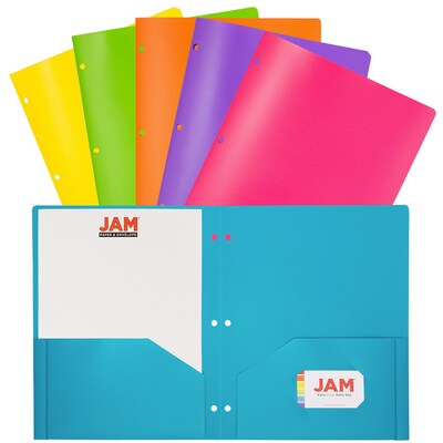 JAM Paper 2-Pocket Plastic Folders, Multicolored, Assorted Fashion Colors, 6/Pack (382EHPASTFA)