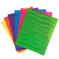 JAM Paper Heavy Duty 3-Hole Punched 2-Pocket Plastic Folders, Multicolored, Assorted Wave Colors, 6/