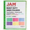 JAM Paper Heavy Duty 3-Hole Punched 2-Pocket Plastic Folders, Multicolored, Assorted Wave Colors, 6/
