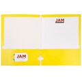 JAM Paper Glossy 3 Hole Punched 2-Pocket School Folders, Yellow, 100/Pack (385GHPYEBZ)