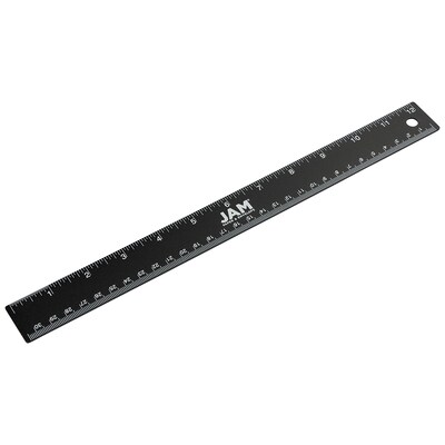 JAM Paper Stainless Steel 12 Ruler, Black, 12/Pack (347M12BLB)