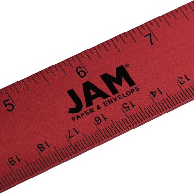 JAM Paper Stainless Steel 12" Ruler, Red (347M12RE)