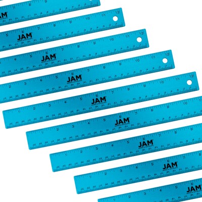 JAM Paper Stainless Steel 12 Ruler, Blue, 12/Pack (347M12BUB)