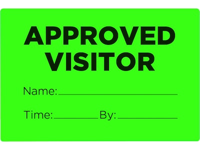 Cosco Paper APPROVED VISITOR Safety Label, 2" x 3", Fluorescent Green, 100/Pack (098458PK100)
