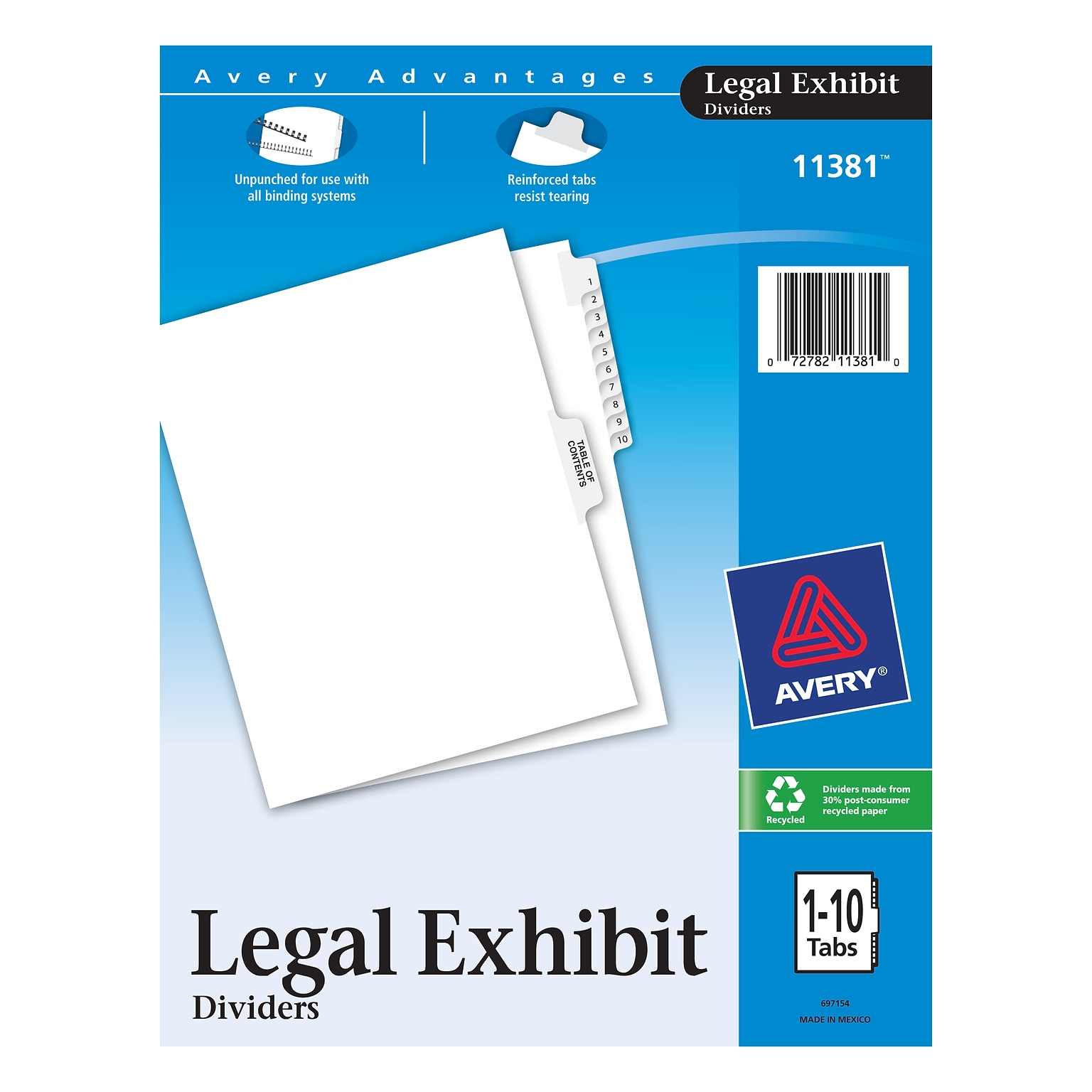 Avery Premium Collated Legal Paper Dividers, 1-10 & Table of Content Tabs, White, Avery Style, Letter Size (11381)
