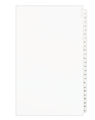 Avery Legal Pre-Printed Paper Divider Collated Set, 1-25 Tabs, White, Avery Style, Legal Size (01430