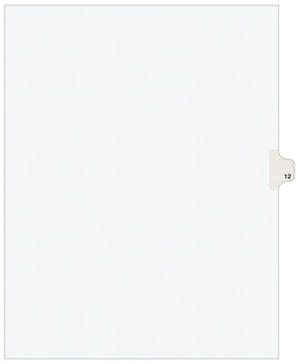 Avery Legal Pre-Printed Paper Dividers, Side Tab #12, White, Avery Style, Letter Size, 25/Pack (1192