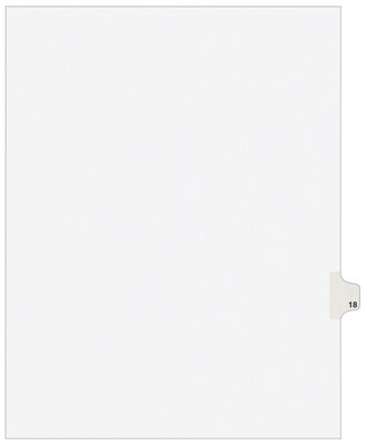 Avery Legal Pre-Printed Paper Dividers, Side Tab #18, White, Avery Style, Letter Size, 25/Pack (0101