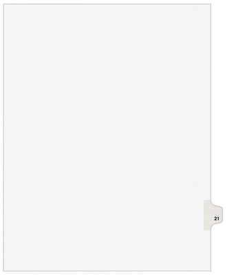 Avery Legal Pre-Printed Paper Dividers, Side Tab #21, White, Avery Style, Letter Size, 25/Pack (0102