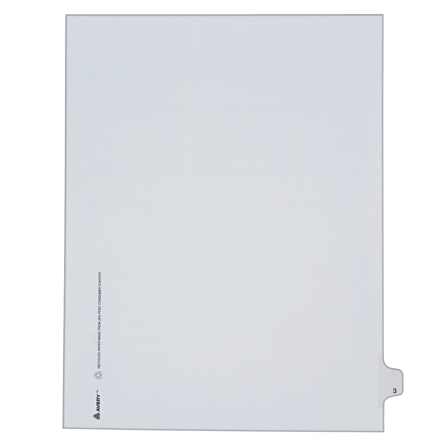 Avery Legal Pre-Printed Paper Dividers, Side Tab #3, White, Allstate Style, Letter Size, 25/Pack (82201)