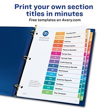 Avery Ready Index Table of Contents Paper Dividers, 1-15 Tabs, Multicolor (11143)