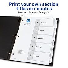 Avery Ready Index Table of Contents Paper Dividers, 1-5 Tabs, White (11130)