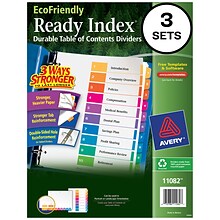 Avery Ready Index Table of Contents EcoFriendly Paper Dividers, 1-10 Tabs, Multicolor, 3 Sets/Pack (