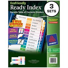 Avery Ready Index Table of Contents EcoFriendly Paper Dividers, 1-12 Tabs, Multicolor, 3 Sets/Pack (