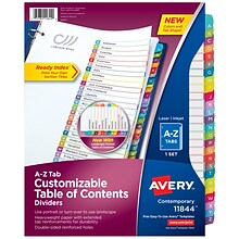 Avery Ready Index Table of Contents Paper Dividers, A-Z Tabs, Contemporary Multicolor (11844)
