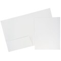 JAM Paper® Laminated Glossy 2 Pocket Presentation Folders, White, 100/Box (385GWH)