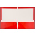 JAM Paper® Laminated Glossy 2 Pocket Presentation Folders, Red, 100/Box (385GRE)