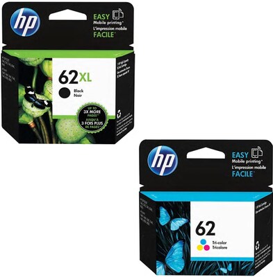 HP 62XL/62 Black High Yield, Tri-Color Ink Cartridges, Standard Yield, 2/Pack (N9H67FN)