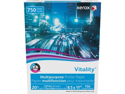 Xerox Vitality 8.5" x 11" Multipurpose Paper, 20 lbs., 92 Brightness, 750 Sheets/Ream (3R20195)