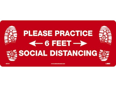 National Marker Temp-Step™ Floor Decal, Please Practice Social Distancing, 8 x 20, Red/White (WF