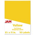 JAM Paper Shipping Labels, 8 1/2 x 11, Yellow, 1 Label/Sheet, 10 Labels/Pack (337628610)