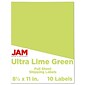 JAM Paper Shipping Labels, 8 1/2" x 11", Ultra Lime Green, 1 Label/Sheet, 10 Sheets/Pack (337628608)