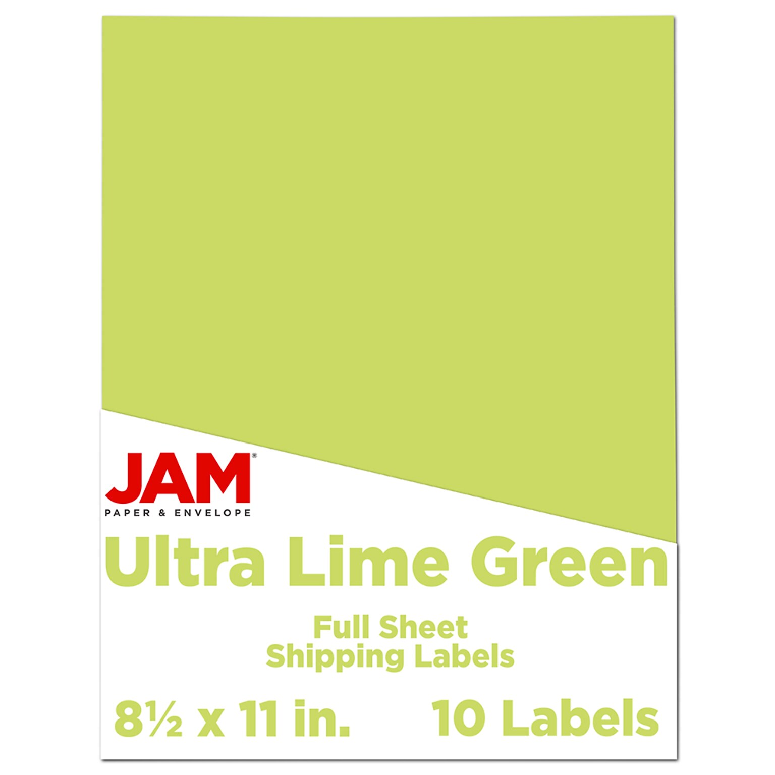 JAM Paper Shipping Labels, 8 1/2 x 11, Ultra Lime Green, 1 Label/Sheet, 10 Sheets/Pack (337628608)