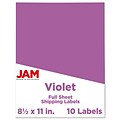 JAM Paper® Shipping Labels, 8 1/2 x 11, Violet Purple, 1 Label/Sheet, 10 Sheets/Pack (337628762)