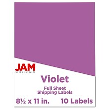 JAM Paper® Shipping Labels, 8 1/2 x 11, Violet Purple, 1 Label/Sheet, 10 Sheets/Pack (337628762)