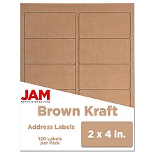 JAM Paper Shipping Labels, 2 x 4, Brown Kraft, 10 Labels/Sheet, 12 Sheets/Pack (4513703)