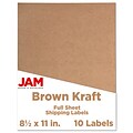 JAM Paper® Shipping Labels, 8 1/2 x 11, Brown Kraft, 1 Label/Sheet, 10 Sheets/Pack (337628602)