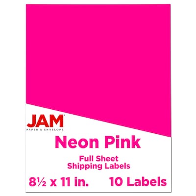 JAM Paper Shipping Labels, 8 1/2 x 11, Neon Pink, 1 Label/Sheet, 10 Labels/Pack (337628614)