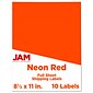 JAM Paper Shipping Labels, Full Page, 8 1/2 x 11 Sticker Paper, Neon Red, 1 Label/Sheet, 10 Labels/Pack (337628604)