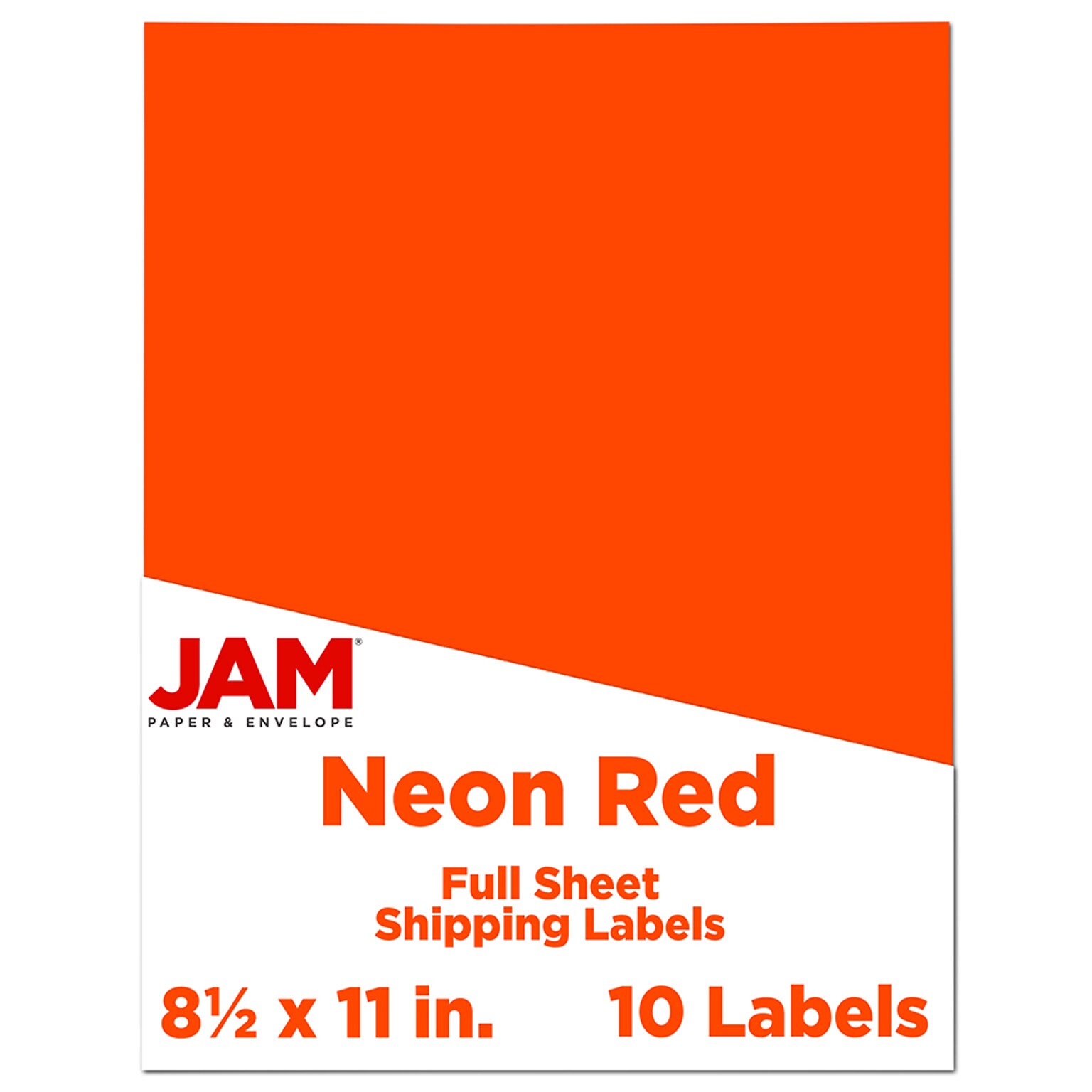 JAM Paper Shipping Labels, Full Page, 8 1/2 x 11 Sticker Paper, Neon Red, 1 Label/Sheet, 10 Labels/Pack (337628604)