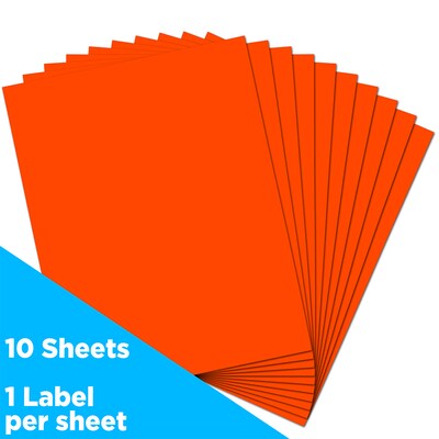 JAM Paper Shipping Labels, Full Page, 8 1/2 x 11 Sticker Paper, Neon Red, 1 Label/Sheet, 10 Labels/P
